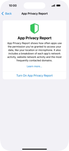 Press Turn On App Privacy Report to turn on the function.