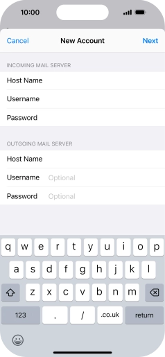 Press Username and key in the username for your email account.