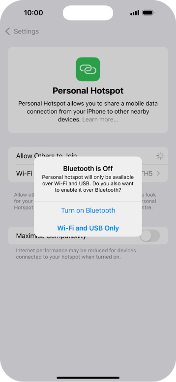 If Wi-Fi is turned on, press Wi-Fi and USB Only.