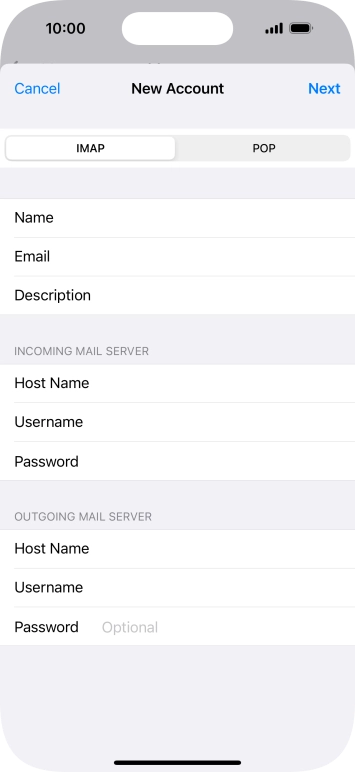 Press Password and key in the password for your email account.