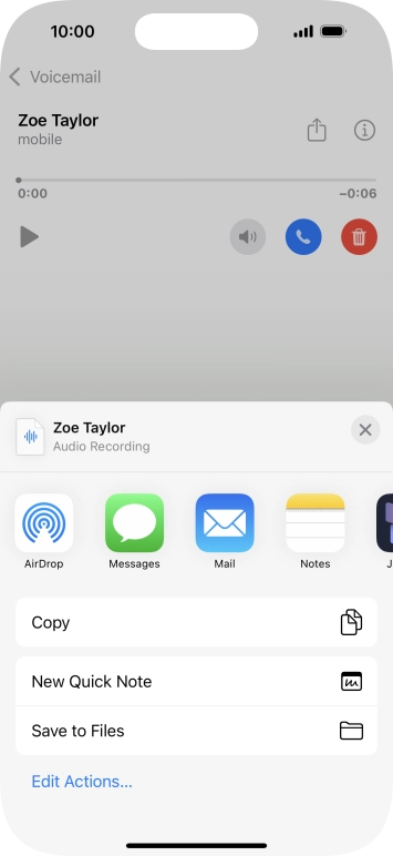 Press the required setting and follow the instructions on the screen to share or save the message.