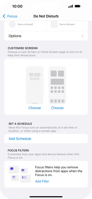 Press Add Schedule and follow the instructions on the screen to select settings for automatic activation of Do Not Disturb.