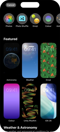 Press the required category and follow the instructions on the screen to select the required background image.
