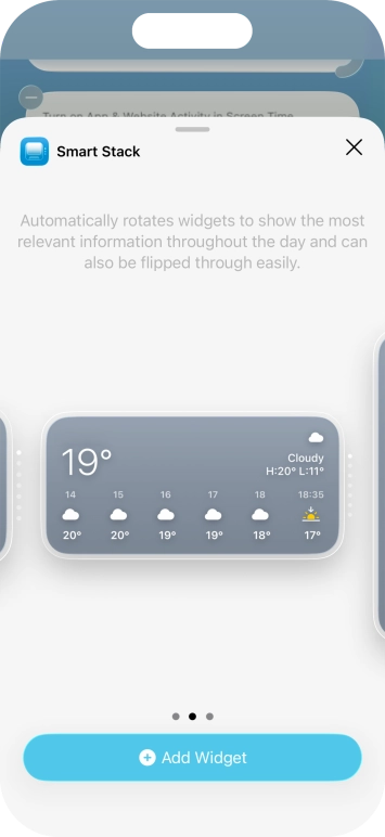 Slide your finger right or left on the screen to select the required widget size.