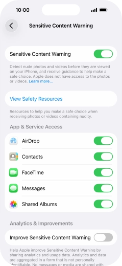 Press the indicators next to the required applications to turn the function on or off.