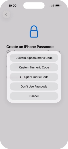 Follow the instructions on the screen to turn on use of phone lock code or press Don't Use Passcode.
