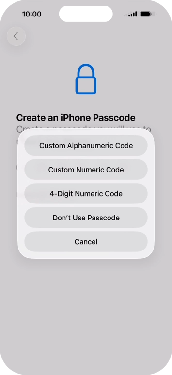 Follow the instructions on the screen to turn on use of phone lock code or press Don't Use Passcode.