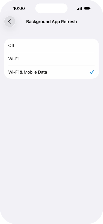 To turn off background refresh of apps, press Off.