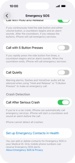Press Set up Emergency Contacts in Health and follow the instructions on the screen to key in your emergency info and emergency contacts.