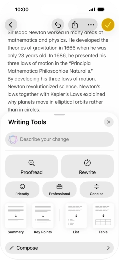 Press Describe your change and write in your own words how you would like the text to be rewritten. Follow the instructions on the screen to use the function.