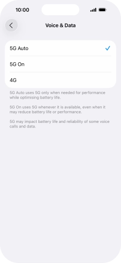 To turn on automatic switch between 5G and 4G, press 5G Auto.
