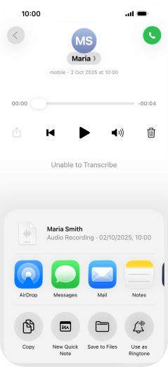 Press the required setting and follow the instructions on the screen to share or save the message.