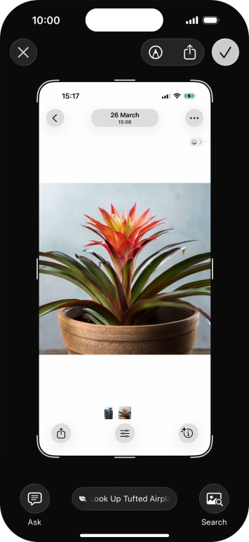 To use visual intelligence via screenshot, take a screenshot and follow the instructions on the screen to use the function.