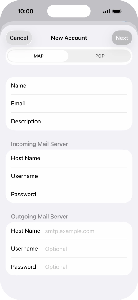 Press Host Name and key in the name of your email provider's outgoing server.