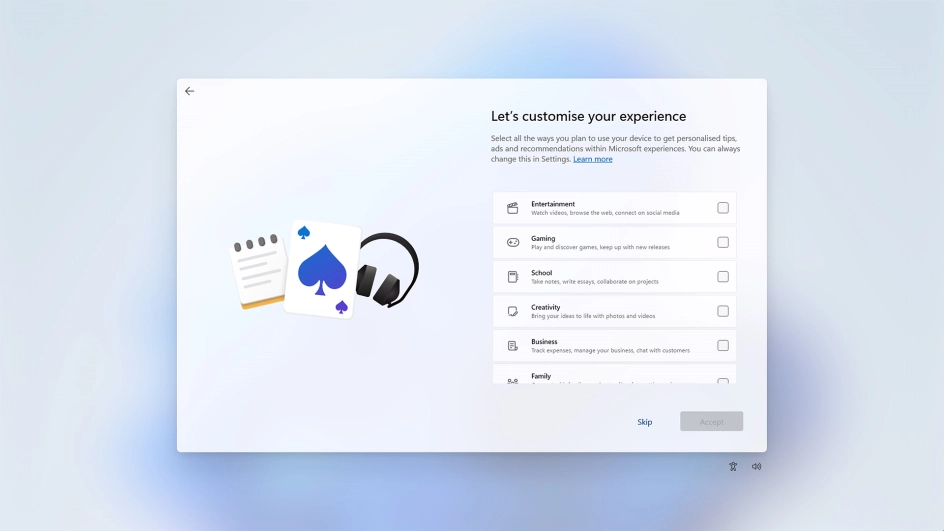 Click the fields next to the required categories to receive customised tips and suggestions.