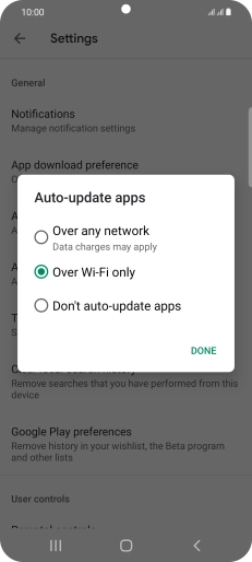 To turn on automatic update of apps using mobile network, press Over any network.