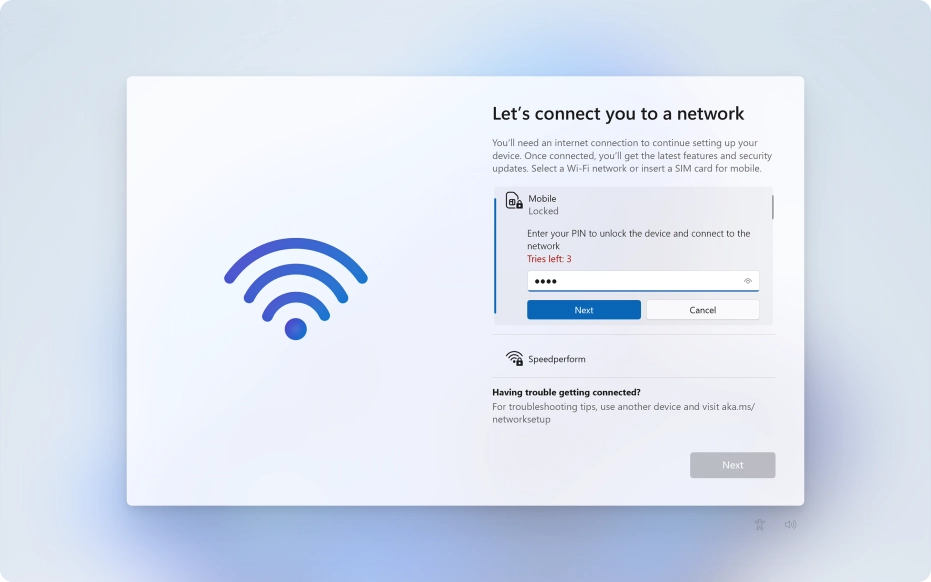 Key in your PIN and click Next. The default PIN is 1111.