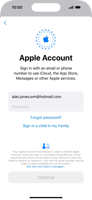 Press Password and key in the password for your Apple ID.