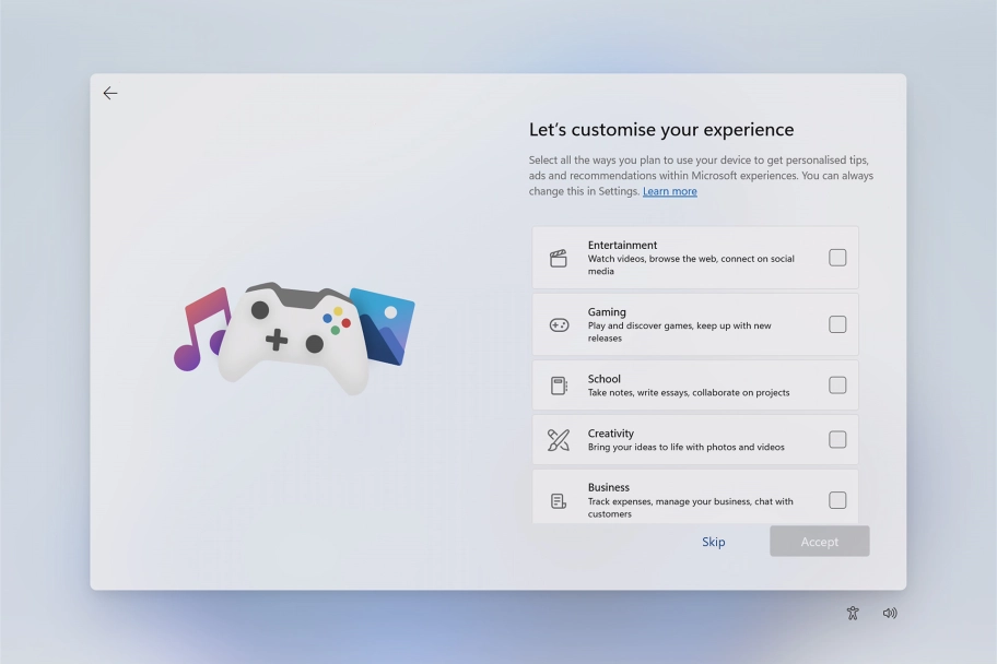 Click the fields next to the required categories to receive customised tips and suggestions.