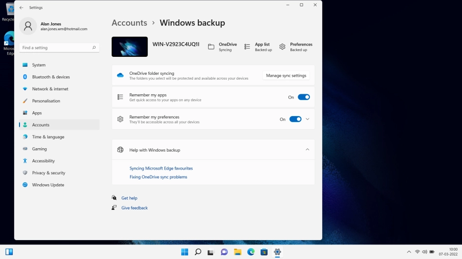 Click Manage sync settings.