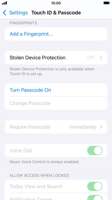 Press Turn Passcode On and key in a phone lock code of your own choice twice.