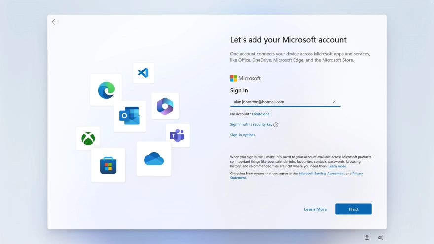 Key in the username for your Microsoft account and click Next.