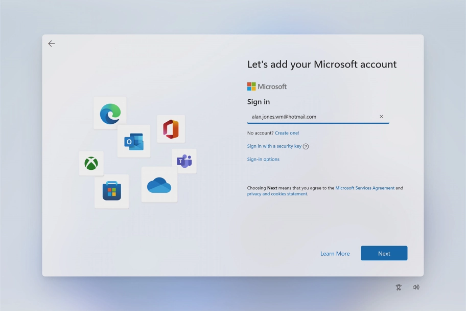 Key in the username for your Microsoft account and click Next.