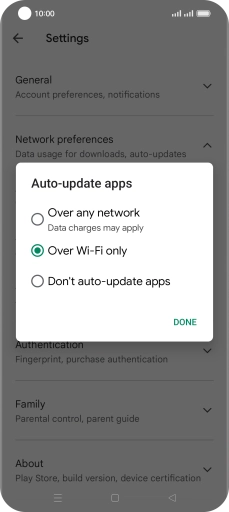 To turn on automatic update of apps using mobile network, press Over any network.