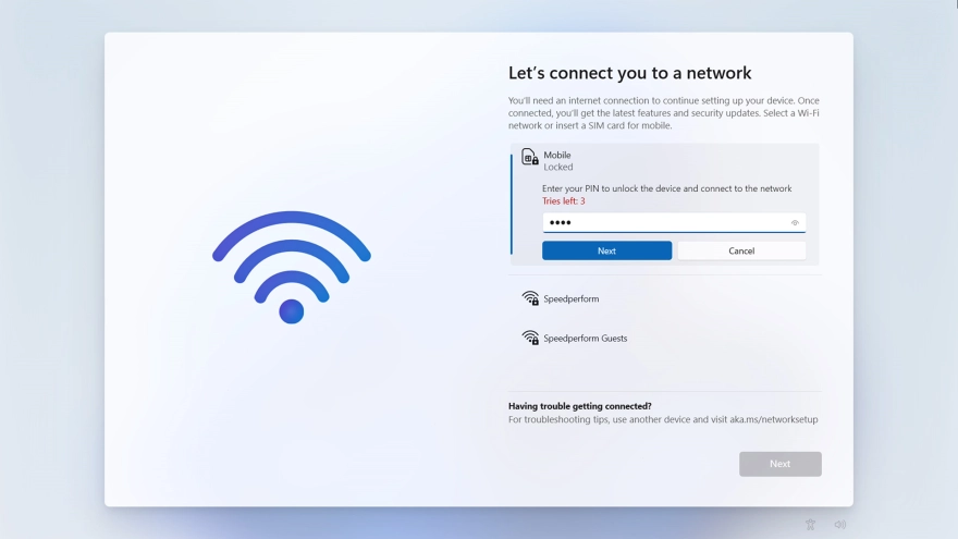 Key in your PIN and click Next. The default PIN is 1111.