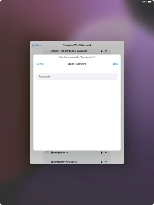 Key in the password for the Wi-Fi network and press Join.