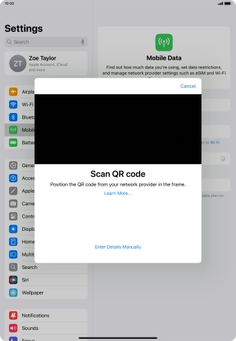 Place the QR code you've received inside the tablet camera frame to scan the code.