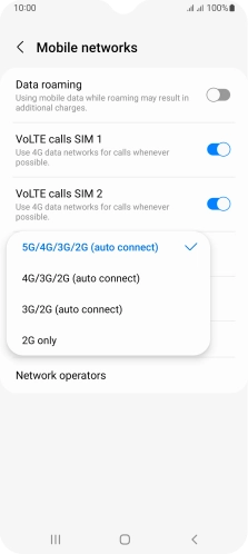 Press the required network mode.