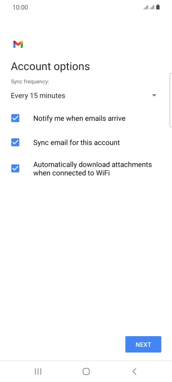 If this screen is displayed, you email account has been recognised and set up automatically. Follow the instructions on the screen to key in more information and finish setting up your phone.