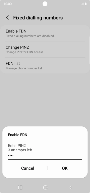 Key in your PIN2 and press OK. The default PIN2 is 0000.