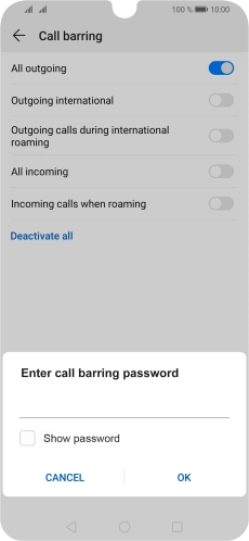 Key in your barring password and press OK.