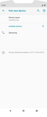 Press the required Bluetooth device and follow the instructions on the screen to pair the device with your phone.
