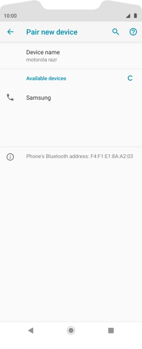 Press the required Bluetooth device and follow the instructions on the screen to pair the device with your phone.
