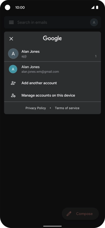 Press the required email account.
