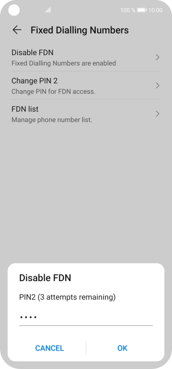 Key in your PIN2 and press OK. The default PIN2 is 0000.