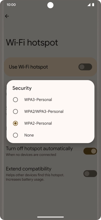 Press WPA3-Personal to password protect your Wi-Fi hotspot.