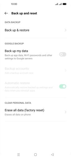 Press Erase all data (factory reset).