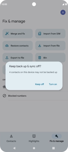 If you want to keep the imported contacts on your SIM, press Turn on.