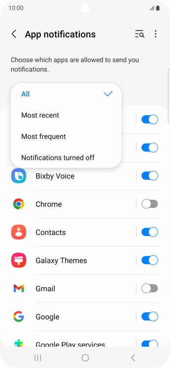 Press the required setting.