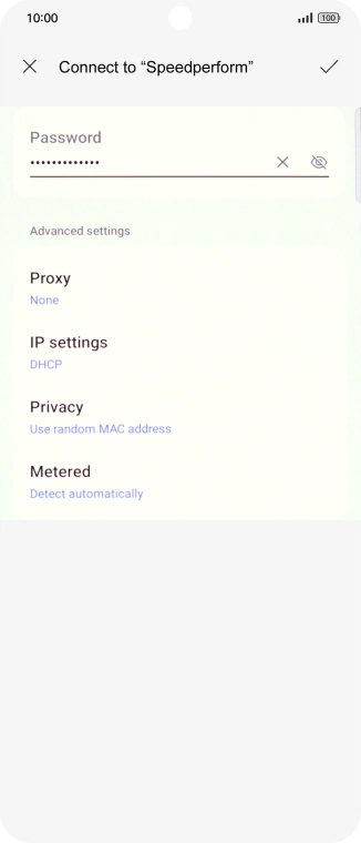 Key in the password for the Wi-Fi network and press the confirm icon.