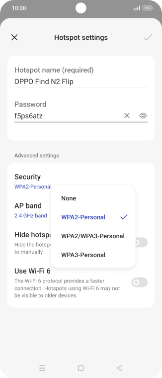 Press WPA3-Personal to password protect your Wi-Fi hotspot.