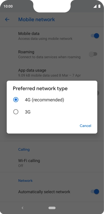 Press the required network mode.