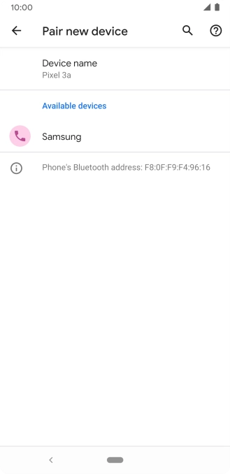 Press the required Bluetooth device and follow the instructions on the screen to pair the device with your phone.