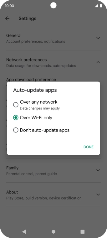 To turn on automatic update of apps using mobile network, press Over any network.