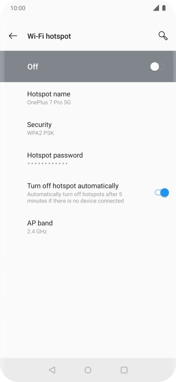 Press Hotspot name and key in the required name for the Wi-Fi hotspot.