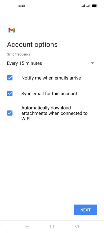 If this screen is displayed, you email account has been recognised and set up automatically. Follow the instructions on the screen to key in more information and finish setting up your phone.